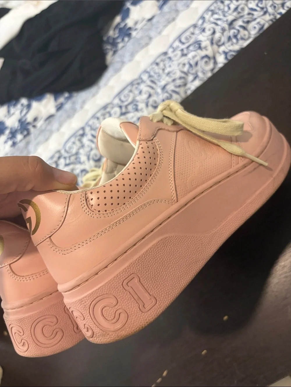 Gucci Pink Leather Lace-Up Women's Sneakers